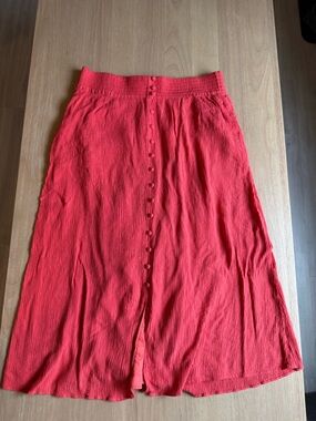 Madewell Coral Red Textured Midi Skirt
